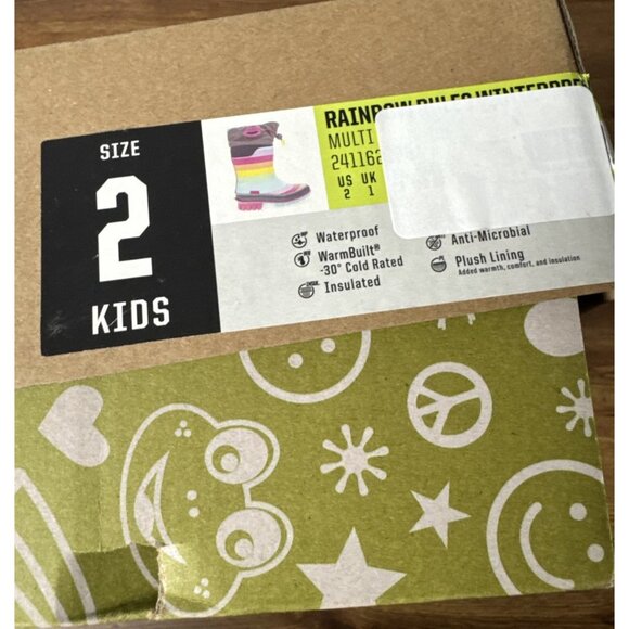 Western Chief Rainbow Rules Winterprene Insulated Rain Boots Big Girls Size 2 - Picture 9 of 10